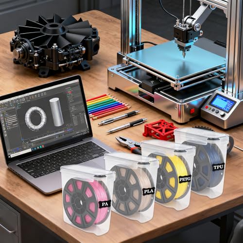 Klmnop 4 Pack Filament Storage Box, Portable 3D Printing Filament Container with Labels & Pen, Water-Proof and Dust-Proof Sealing for 200g and 250g Mini Spools Storage(8.1×8.1×3.7Inch)