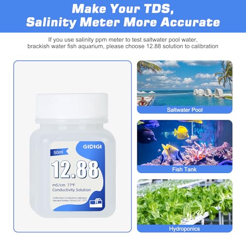 EC Calibration Solution 4 * 50ml 12.88mS/cm for TDS EC Salt Meters | TDS Calibration Solution Kits, High-Precision Calibration, For TDS Meter, EC Meter and Salinity Meters - color: Blue