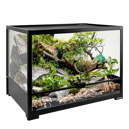 23 Gallon Reptile Terrarium Glass Tank 24"*18"*12.6" Knock-Down Cage Enclosure with Double Front Openning Door and Top Screen Ventilation for Bearded Dragon,Tortoise,Gecko,Lizards,Snake