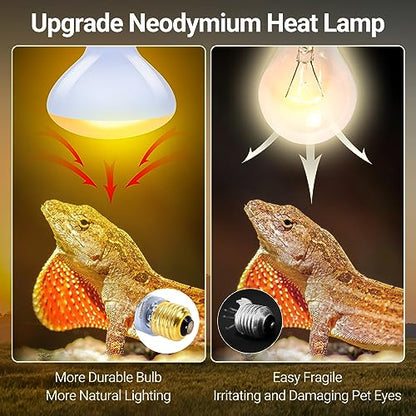 REPTI ZOO Reptile Heat Lamp Bulb 150W,2 Pack Neodymium Basking Spot Light, UVA Daylight Heating Lamp for Amphibian & Chicken Brooder | Simulated Natural Sunlight for Bearded Dragon,Lizard,Tortoise - style: 150W/Neodymium Daylight