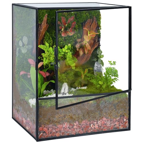 REDHUGO Glass Planter Terrarium with Door, Geometric Display Box, Black | Geometric Glass Terrarium with Door for Moss, Succulents and Air Plants, Ideal for Tabletop Centerpieces and Display - color: Black