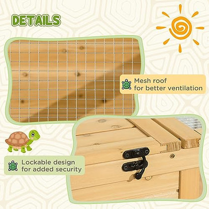 PawHut Wooden Tortoise House Indoor Turtle Habitat Enclosure Outdoor Reptile Cage for Lizards, Geckos, Yellow | Outdoor Reptile Cage, for Lizards, Geckos