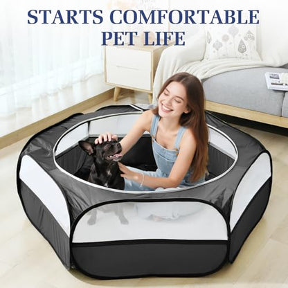 Pawaboo 2-in-1 Small Animals Playpen with Pad, Black+Gray | Waterproof, Reusable Pad, Portable Outdoor Yard Fence with 3 Metal Rod, For Chick/Kitten/Guinea Pig/Rabbits/Chinchillas - color: U-Black + Gray