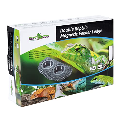 REPTIZOO Reptile Magnetic Feeder Ledge, Double Bowl Reptile Food Dish with 6PCS Feeding Cups Food Water Feeder for Crested Gecko Lizard Chameleon Pets - size: Large