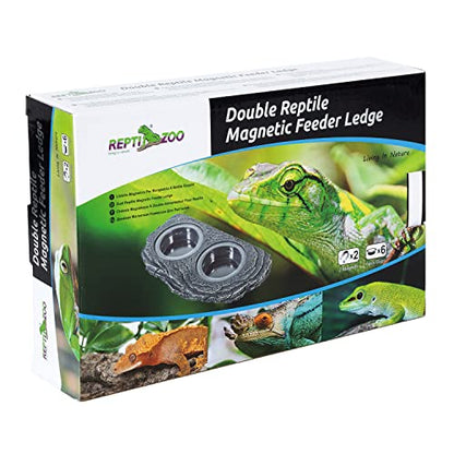 REPTIZOO Reptile Magnetic Feeder Ledge, Double Bowl Reptile Food Dish with 6PCS Feeding Cups Food Water Feeder for Crested Gecko Lizard Chameleon Pets - size: Large