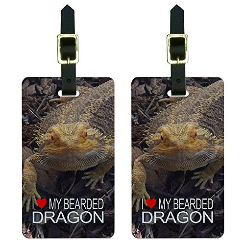 I Love Heart My Bearded Dragon-Beardie Lizard Reptile Luggage Tags, White