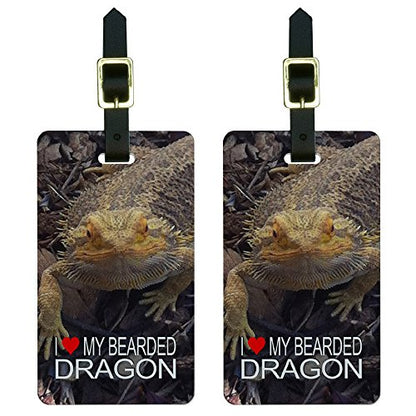 I Love Heart My Bearded Dragon-Beardie Lizard Reptile Luggage Tags, White