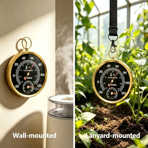 Analog Thermometer Hygrometer with Lanyard, -22°F to 122°F / 0-100% RH, Battery-Free Mechanical Temperature Humidity Monitor for Home,Pet Room, Farm, Garden & Greenhouse