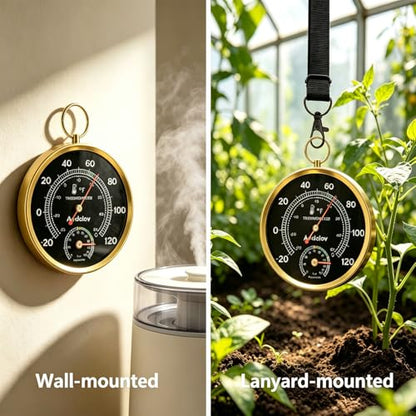 Analog Thermometer Hygrometer with Lanyard, -22°F to 122°F / 0-100% RH, Battery-Free Mechanical Temperature Humidity Monitor for Home,Pet Room, Farm, Garden & Greenhouse