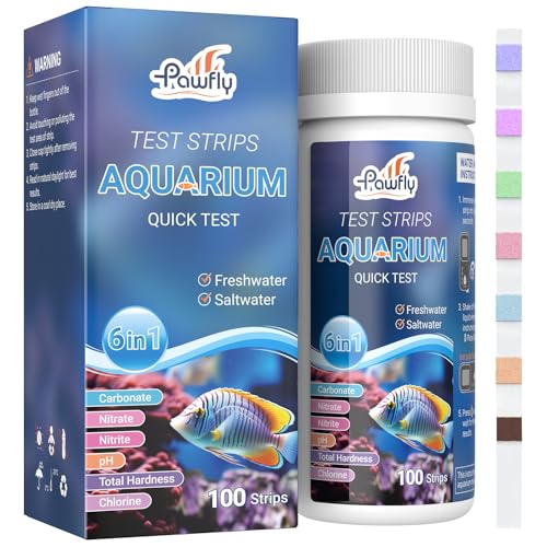 Pawfly 100 Pcs Aquarium Test Strips 6 in 1 Digital Water Testing Kit, Fish Tank Testing Strips for pH Nitrate Nitrite Chlorine Total Hardness & Carbonate, Fresh/Salt Aquarium Water Test Kit - size: 100 Test Strips