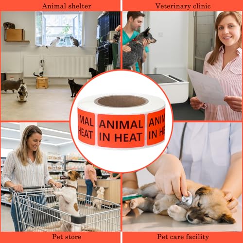 500 Pcs Animal in Heat Veterinary Labels, Fluorescent Orange-Red | 1 x 1.5 Inch, Pet Care Instruction Stickers, for Animal Clinics, Shelters, Pet Stores, Party Rave - size: 1 x 1.5 Inch, style: Animal in Heat