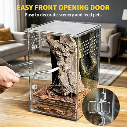 Reptile Tall Terrarium,11 Gollon Vertical PC Terrarium,12"x12"x18" Habitat Enclosure with Front Openning Door and Top Screen Ventilation for Geckos, Snakes,Tree Frogs,Chameleon,Bearded Dragons - size: 12"*12"*18"