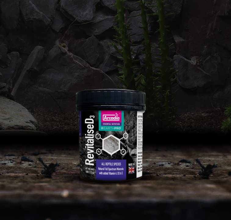 Arcadia EarthPro RevitaliseD3 Calcium Powder for Reptiles 100g – All-Natural Full Spectrum Mineral Supplement with Reptile Calcium Carbonate, Bee Pollen, and Magnesium for Complete Nutrition
