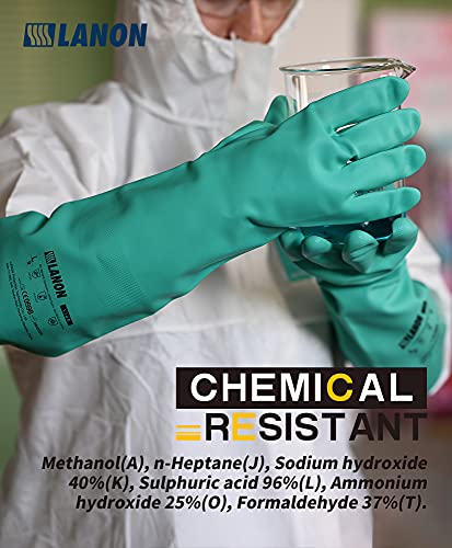 LANON 18" Long Nitrile Chemical Resistant Gloves,Unlined,Green,XXLarge | Heavy-Duty Work,Cleaning,Dishwashing,Waterproof,Reusable,Comfortable,Durable,Non-Slip,Latex Free,Acid,Alkali & Oil Protection - size: 2X-Large (Pack of 1)