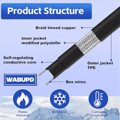 3FT-200FT Heat Tape for Water Pipes, -40°F Deicing Pipe Heat Cable(50 FT) - size: 50FT