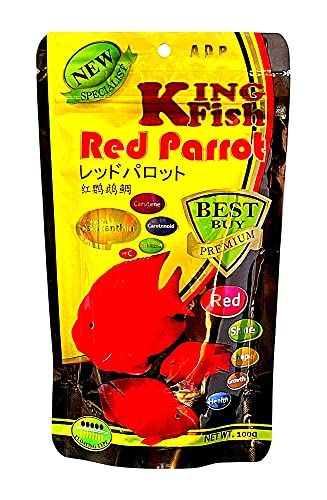 A.D.P. Red Parrot Fish Food, 45.5% High Protein Floating Pellets with Astaxanthin & Spirulina, Color Enhancing Tropical Fish Feed for Red Parrot, Flowerhorn & Cichlid Fish, 1.5 mm Pellets - 100 g - color: Red Parrot Food