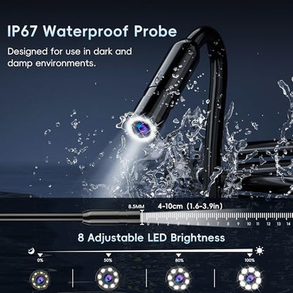 50FT Inspection Endoscope Camera with Light,1080P HD Borescope Camera | IP67 Waterproof Sewer Camera with 8 LED Lights Snake Camera with 4.3" IPS Screen, Semi-Rigid Cable for Auto & Plumbin Tools - size: 50FT