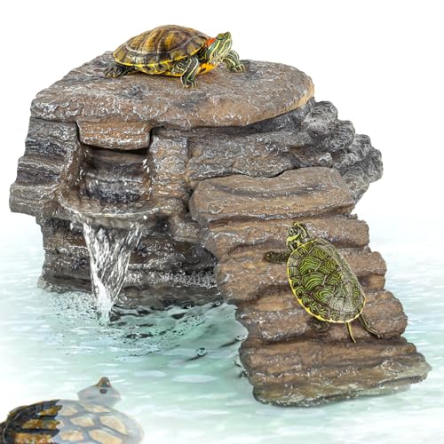 REPTIZOO Turtle Tank Filter, 120GPH Turtle Filter Basking Platform with Detachable Bridge for Climbing Ramps and Diving, Quiet Aquatic Reptile Filter Keeps Water Clean, Terrarium Decor