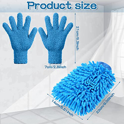 Potchen 6 Pcs Microfiber Dusting Mitt Gloves for Plants Washable Dusting Gloves for House Cleaning Furniture Car Washing - color: Pink, Blue