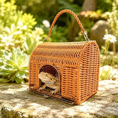 Lizard Carrier Handle Carrying Bird Cage | All Season Washable Rattan Bird Carrier Travel Cage for Lizard Leopard Gecko Spider Tortoise Snake Bunny