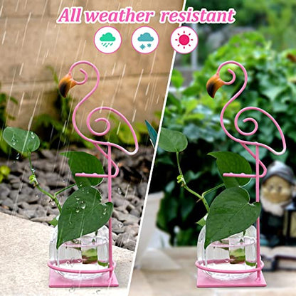 Tabletop Pink Flamingo Planter Propagation Station, Glass Vase Metal Stand | Cute Flamingo Metal Holder, Gift for Flamingo Lovers, Plant Terrarium, Home Office Accent, Great for Small Plants& Cuttings - color: Pink Flamingo