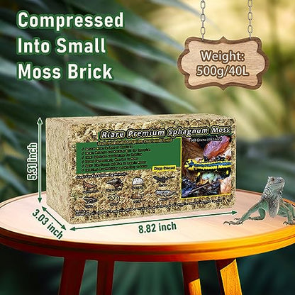 Riare 1.1LB Natural Sphagnum Moss for Reptiles- Terrarium Reptiles Moss | 25QT High Expansion, Moisture Retention, Long Fiber Dried Moss Bedding for Lepard Gecko Snakes Turtles Frogs Spiders - color: 1.1 LB