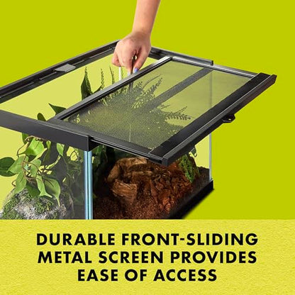 Zilla Critter Cage 10 Gallon Reptile Terrarium & Small Animal Habitat, Glass Enclosure with Sliding Locking Screen Top, Escape-Resistant Mesh, Cord Access Ports, 20.5"x11"x 12.8" - size: 10 Gallons