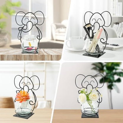 Desktop Glass Planter Hydroponics Vase, Planter Round Vase with Holder for Home Decoration, Modern Creative rabbit Plant Terrarium Stand, Scindapsus Container | Planter Round Vase with Holder for Home Decoration, Modern Creative Terrarium Stand, Great for