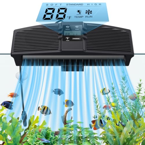 PAIZOO Aquarium Chiller Fan with Temp Probe & LCD Display, Cooling 3-7℉, 7W | Auto Temperature Control, Set Range 50-99℉, Real-time Temperature Display Aquarium Fan for Axolotl Freshwater Saltwater Tanks - size: PZBC-2