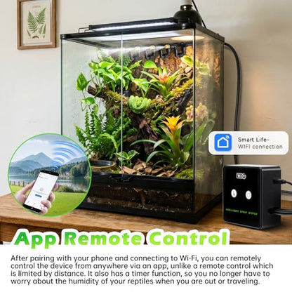 Smart Reptile Mister Automatic Mister System for Reptile Tank APP WiFi Remote Control Reptile Humidifier Fogger for Aquarium Terrariums with 360°Adjustable Misting Nozzles for Frog Lizard Amphibians
