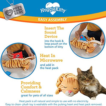 HuggieKitty by Pets Know Best- Cuddly Cat Toy, Soothing Sound & Warmth Help Relax & Comfort Your Pet- Purr & Heartbeat, Heating Pack- Orange - color: Orange