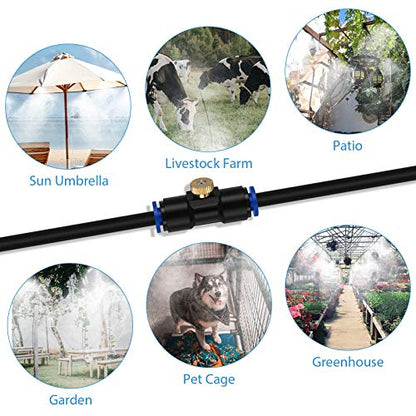 lifeegrn Misters for Outside Patio, Outdoor Misting System for Patio, 60 FT Misting Line+15 Mist Nozzles+3/4" Brass Adapter, Outdoor Mister System for Patio Garden Trampoline Greenhouse - size: 60 FT