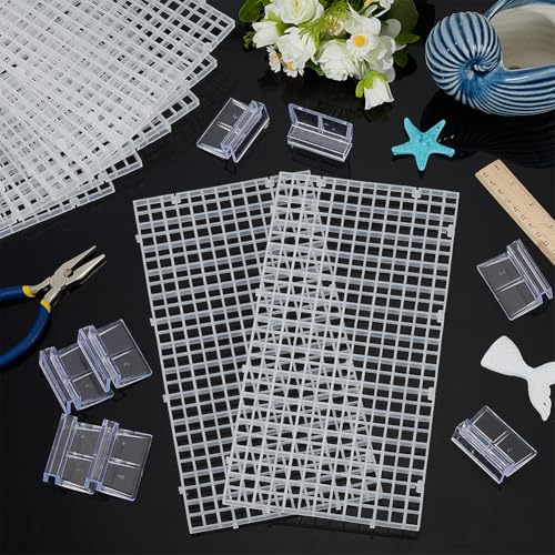 BENECREAT 8 Pcs Clear Aquarium Lid Hood, 5.9x11.7x0.3 Inch Rectangular Fish Tank Top Cover, Plastic Grid Isolation Board with 8 Pcs Aquarium Plastic Cover Board Clips