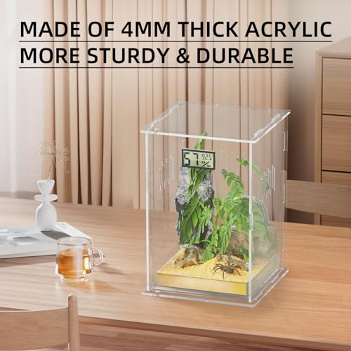 Reptile Terrariums with Temperature Hygrometer, 5.9"x5.9"x9.8" Acrylic Breeding Box Terrarium Cage Tank for Small Reptile Insect Home Office (Arboreal) - size: Arboreal--M (Tray)