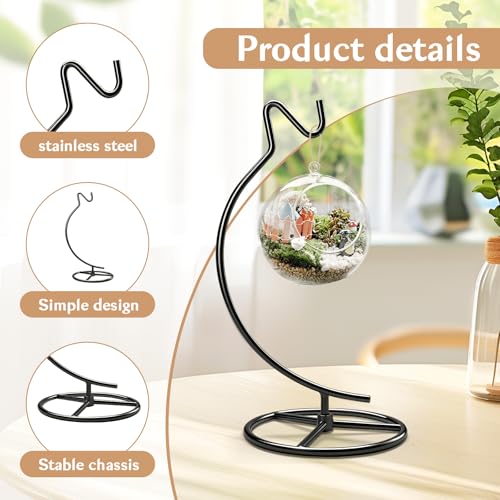 Ornament Display Stand with Hook, 11" Black Iron Hanging Stand for Air Plants, Glass Balls, Witch Balls, Terrariums, Christmas & Wedding Decorations, Home & Office Decor (black)