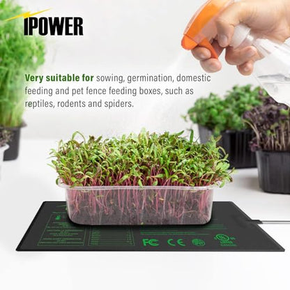 iPower 10" x 20.75" Seeding Heat Mat Upgraded Carbon Film Indoor Warm Waterproof Plant Germination Starting Pad, Black - size: 10" x 20.75", style: Heat Mat
