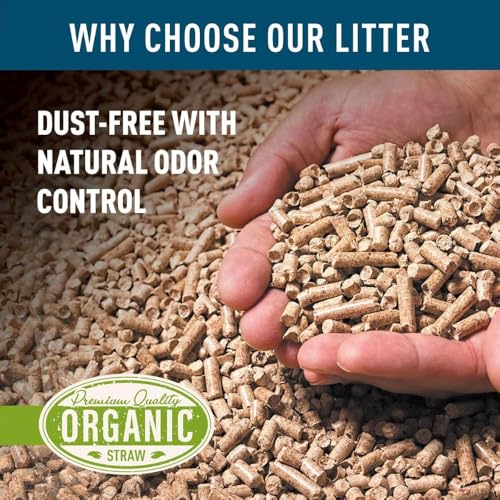 Organic Wheat Straw Pellets - Litter & Bedding Use, 20lb | Pelleted Wheat Straw, Cage Liner and Litter Box Fill, Dust Free Absorbency, Natural Odor Control, Organic Bedding Support