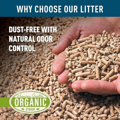 Organic Wheat Straw Pellets - Litter & Bedding Use, 20lb | Pelleted Wheat Straw, Cage Liner and Litter Box Fill, Dust Free Absorbency, Natural Odor Control, Organic Bedding Support