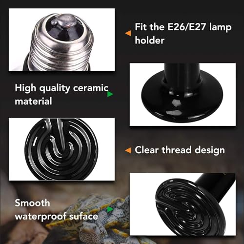 Simple Deluxe 100W 2-Pack Ceramic Heat Emitter Reptile Heat Lamp Bulb No Light Emitting Brooder Coop Heater for Amphibian Pet & Incubating Chicken - size: 100 Watts, style: 2 Pack