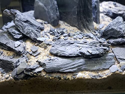 Natural Slate Stone 5 to 7 Inches - USA Sourced and Packaged for Aquascaping Aquariums, Terrariums, Paludariums, Reptile Enclosures, and Gardens (10lbs) - size: 10 lbs