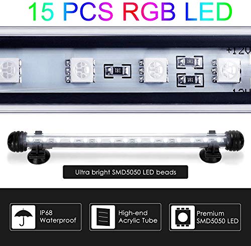 GreenSun LED Aquarium Light, Fish Tank Light with Remote Control, IP68 Submersible Waterproof Strip Bar Light,RGB Color Changing, 3.8 Watts 11inch/28cm - size: 11.2inch/28cm