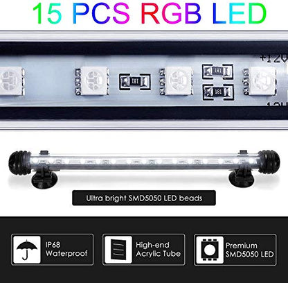 GreenSun LED Aquarium Light, Fish Tank Light with Remote Control, IP68 Submersible Waterproof Strip Bar Light,RGB Color Changing, 3.8 Watts 11inch/28cm - size: 11.2inch/28cm