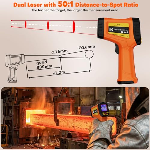 Infrared Thermometer Temperature Gun 2732°F 50:1 Dual Laser | IR Temp Gun for Industrial Furnace Kiln Foundry Steel Welding HVAC Engine Diagnostic Maintenance Tool - color: -58°F to 2732°F ，Dual-Laser