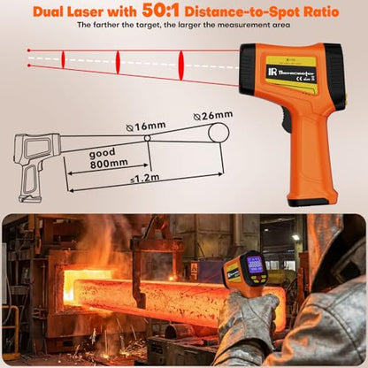Infrared Thermometer Temperature Gun 2732°F 50:1 Dual Laser | IR Temp Gun for Industrial Furnace Kiln Foundry Steel Welding HVAC Engine Diagnostic Maintenance Tool - color: -58°F to 2732°F ，Dual-Laser