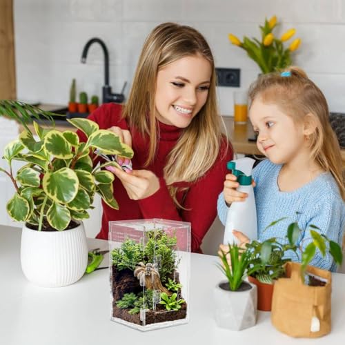 Jumping Spider Enclosure Kit with Thermometer & Tweezers | 7.87"×4.7"×4.7" Large Acrylic Terrarium with Magnetic Door & All-Side Ventilation,Reptile Enclosure for Spiderling