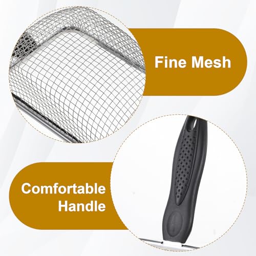 Stainless Steel Mesh Litter Shovel, Black Non-Slip Handle Sifter, Fine Mesh Metal Reptile Litter Cleaner Scooper, for Lizard Substrate Reptile Terrarium Sand Waste, 2.8mm Mesh
