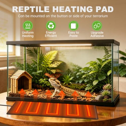 Reptile Heat Pad 8" X 18" 24W, Under Tank Heat Mat for Reptiles, Waterproof Hermit Crab Heating Pad for Terrarium, Snake, Turtle, Lizard - size: 8*18inch