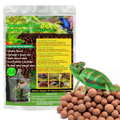 Riare 2LBS Organic Expanded Clay Balls Terrarium Substrate for Reptiles | Drainage, Moisture, Reusable Lightweight Leca Balls False Bottom Substrate for Bioactive, Reptile Enclosures, Hydroponics - color: 2LB