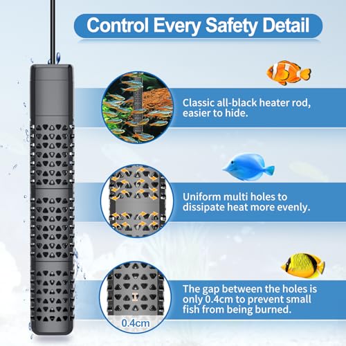 HiTauing Aquarium Heater, Upgraded 200W Fish Tank Heater with Intelligent Leaving Water Automatically Stop Heating and Advanced Temperature Control System, Suitable for Saltwater and Freshwater - size: 200W for 20-40 Gallon