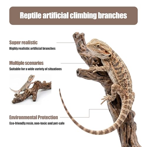 Pet climbing simulated tree branches, natural wood texture resin decoration, glass tank tree trunk decoration, suitable for bearded dragon lizards, geckos, frogs, chameleons, spiders, etc